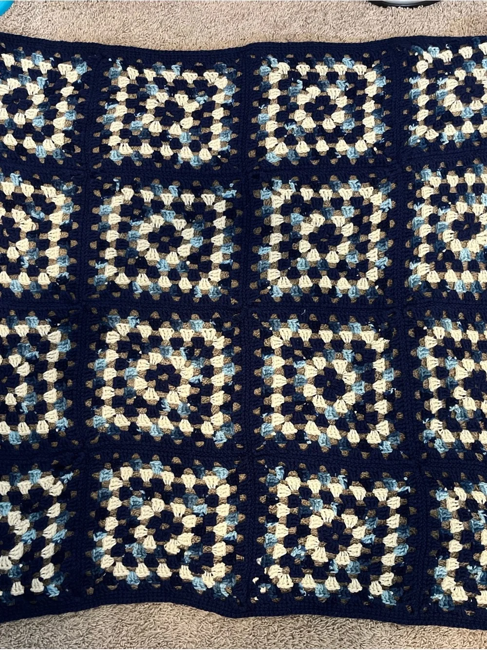 Cozy Navy & Cream Crochet Throw Blanket